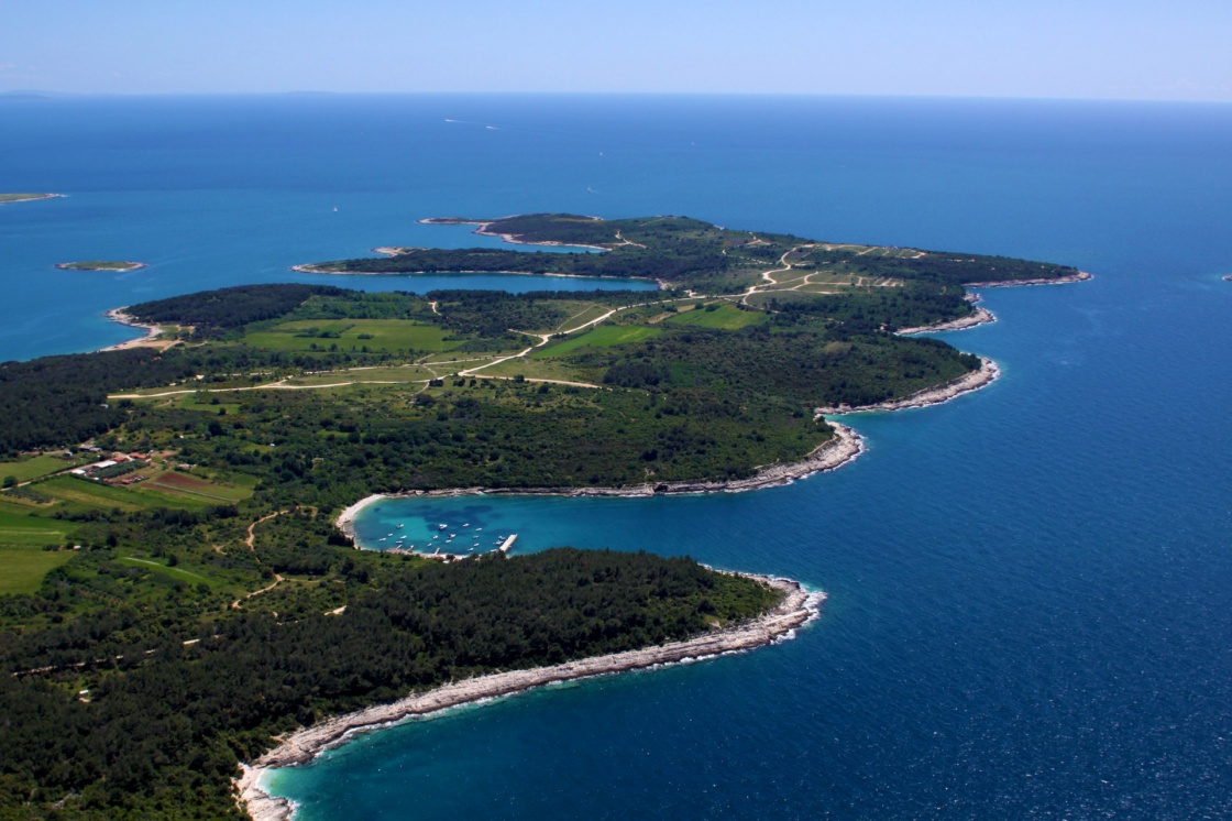 Aerial view of half island on Cape Kamenjak, Istria, Croatia, Europe